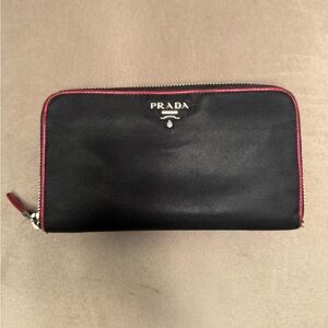Prada Black and Hot Pink Long Zip Wallet